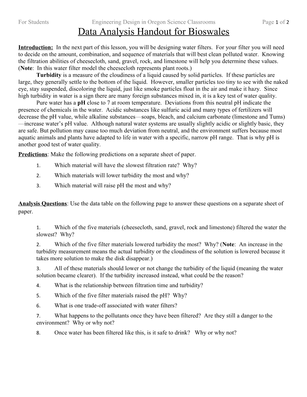 For Students Engineering Design in Oregon Science Classrooms Page 2 of 2