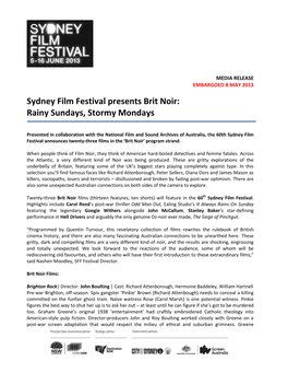 Sydney Film Festival Presents Brit Noir: Rainy Sundays, Stormy Mondays