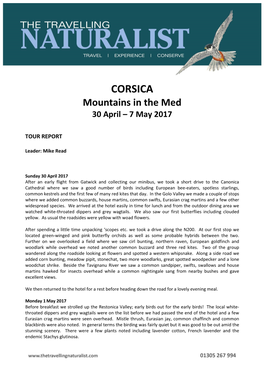 CORSICA Mountains in the Med 30 April – 7 May 2017