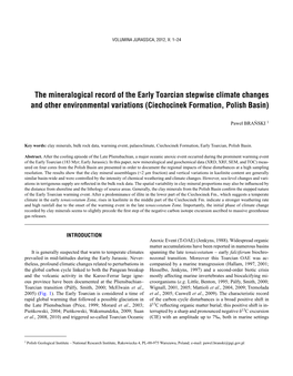 The Mineralogical Record of the Early Toarcian Stepwise Climate Changes and Other Environmental Variations (Ciechocinek Formation, Polish Basin)