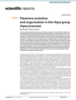 Plastome Evolution and Organisation in the Hoya Group (Apocynaceae) Michele Rodda* & Matti A