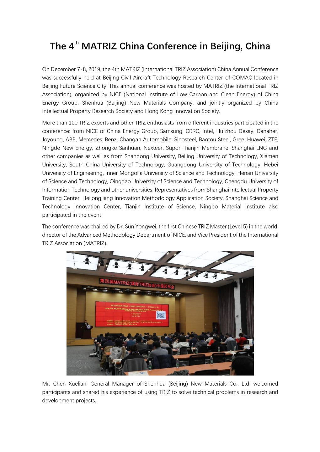 The 4Th MATRIZ China Conference in Beijing, China