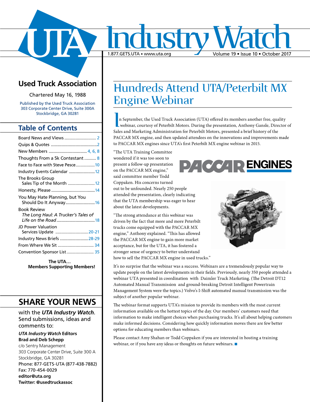 Hundreds Attend UTA/Peterbilt MX Engine Webinar