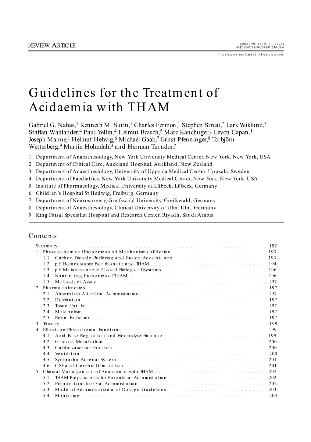 Guidelines for the Treatment of Acidaemia with THAM