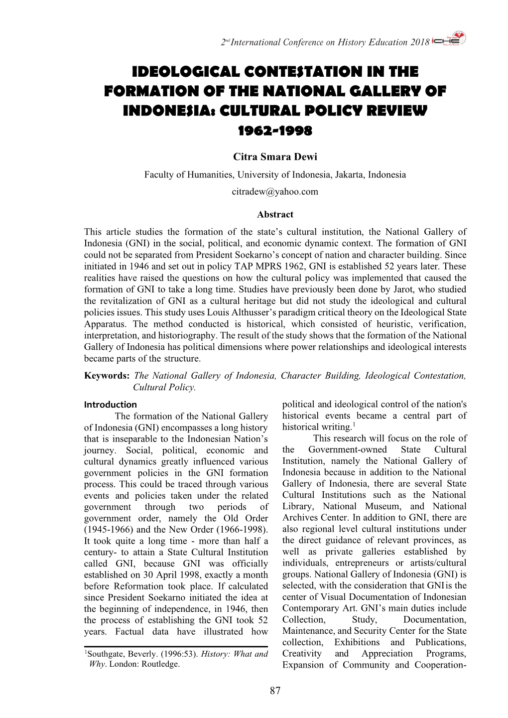 Ideological Contestation in the Formation of the National Gallery of Indonesia: Cultural Policy Review 1962-1998
