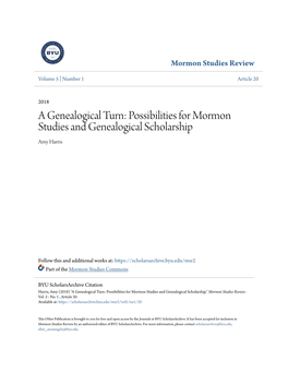 Possibilities for Mormon Studies and Genealogical Scholarship Amy Harris