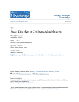 Breast Disorders in Children and Adolescents Donald E
