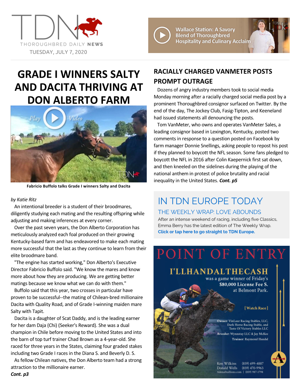 Grade I Winners Salty and Dacita Thriving at Don