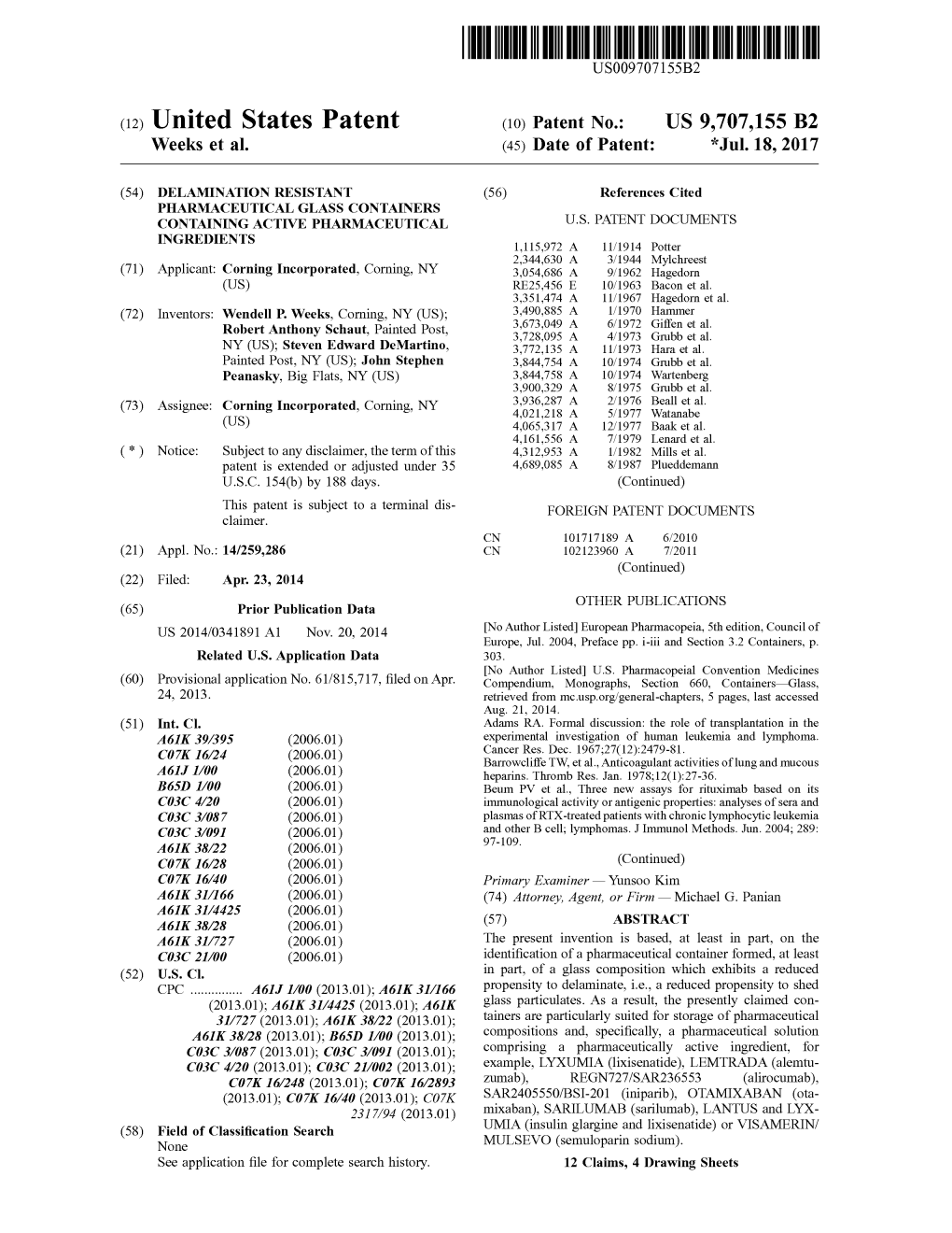 (12) United States Patent (10) Patent No.: US 9,707,155 B2 Weeks Et Al