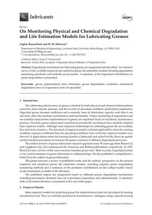 On Monitoring Physical and Chemical Degradation and Life Estimation Models for Lubricating Greases
