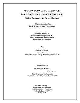 JAIN WOMEN ENTREPRENEURS” (With Reference to Pune District)