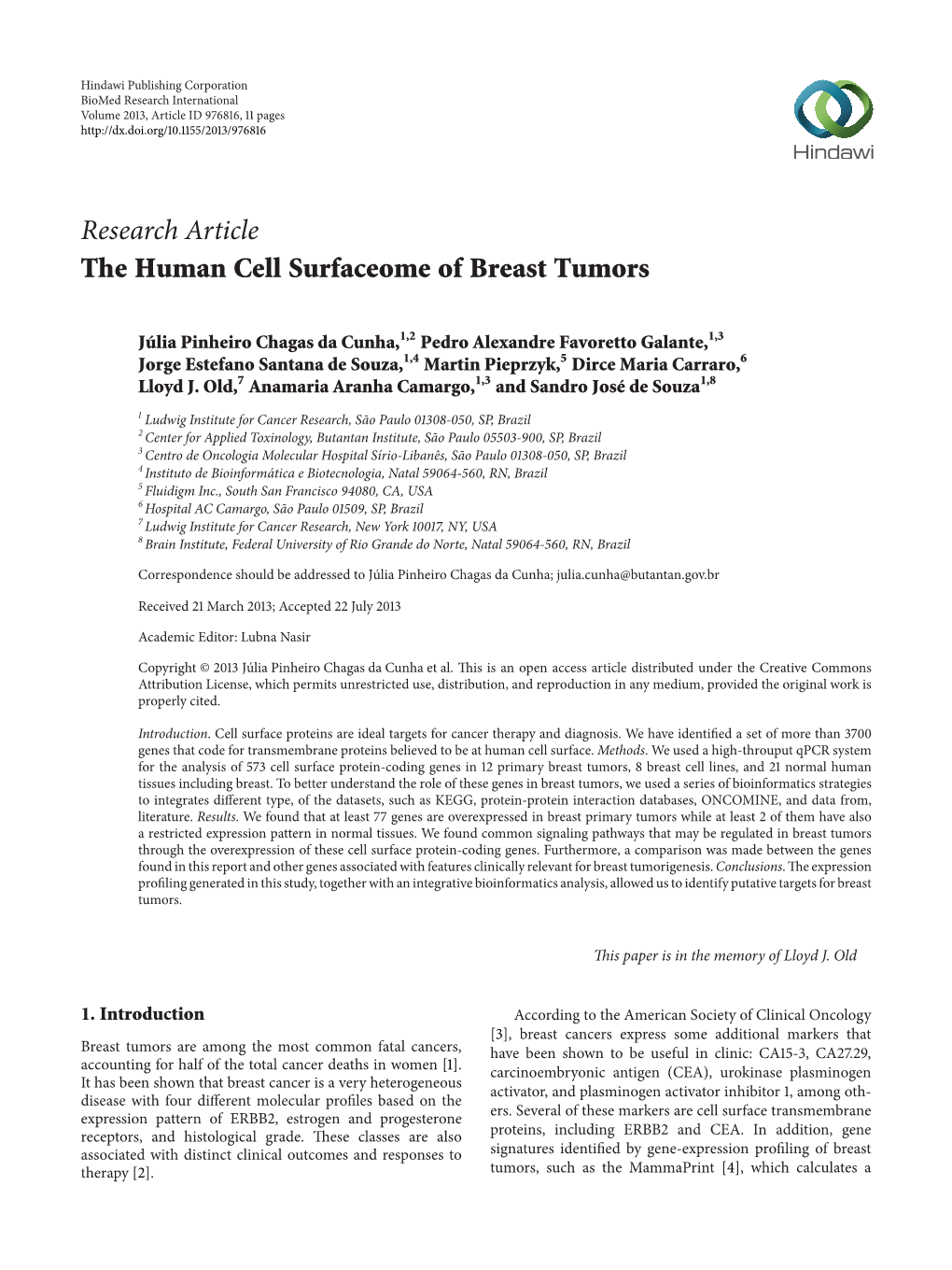 The Human Cell Surfaceome of Breast Tumors