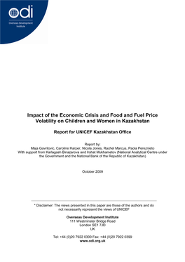 Impact of the Economic Crisis and Food and Fuel Price Volatility on Children and Women in Kazakhstan