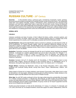 RUSSIAN CULTURE – 20 Century