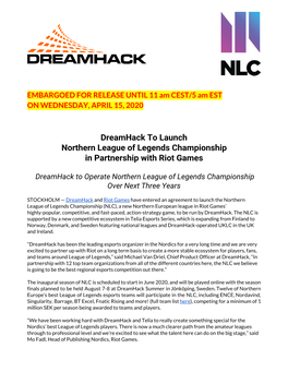 Dreamhack to Launch Northern League of Legends Championship in Partnership with Riot Games