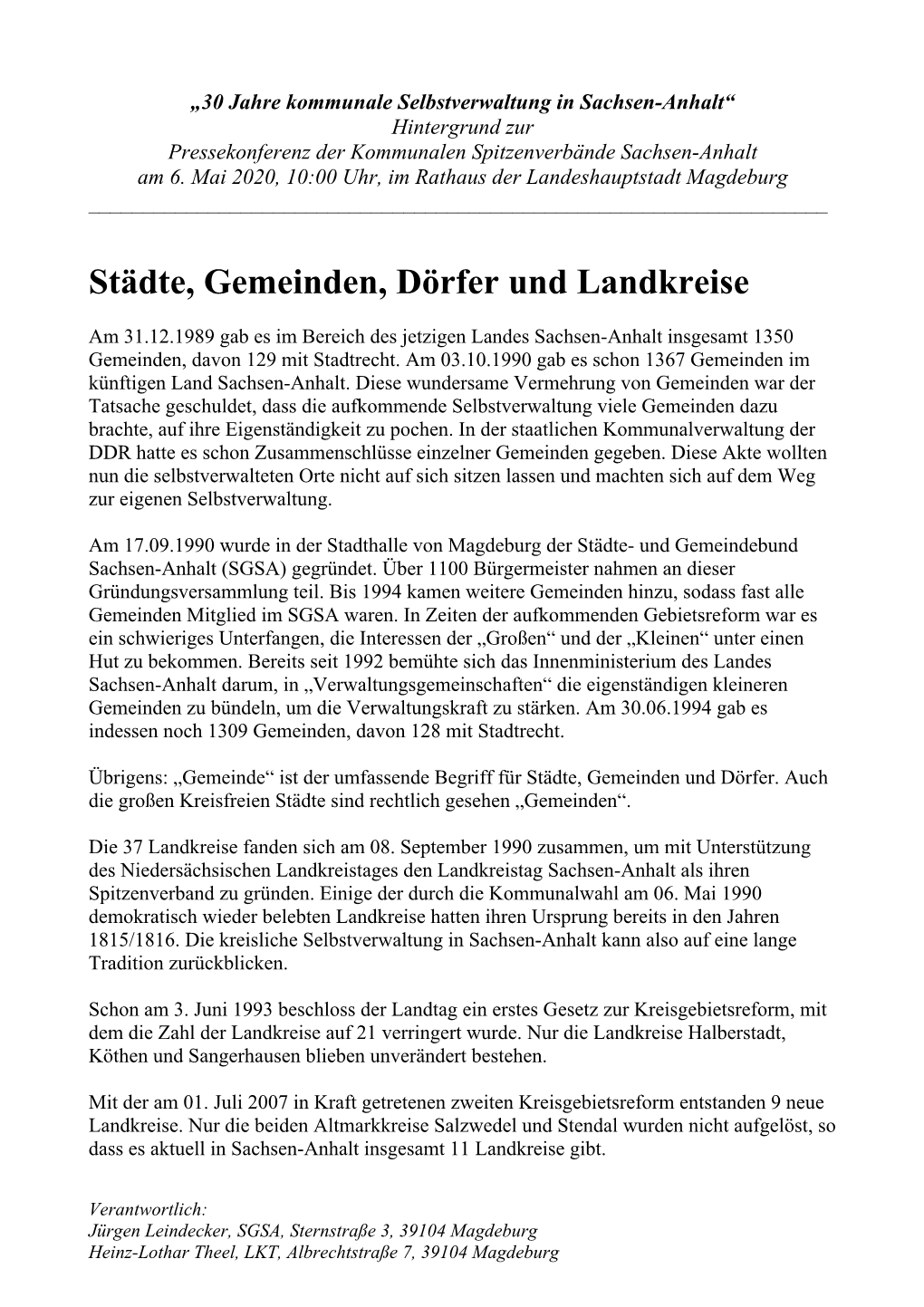 Städte, Gemeinden, Dörfer Und Landkreise