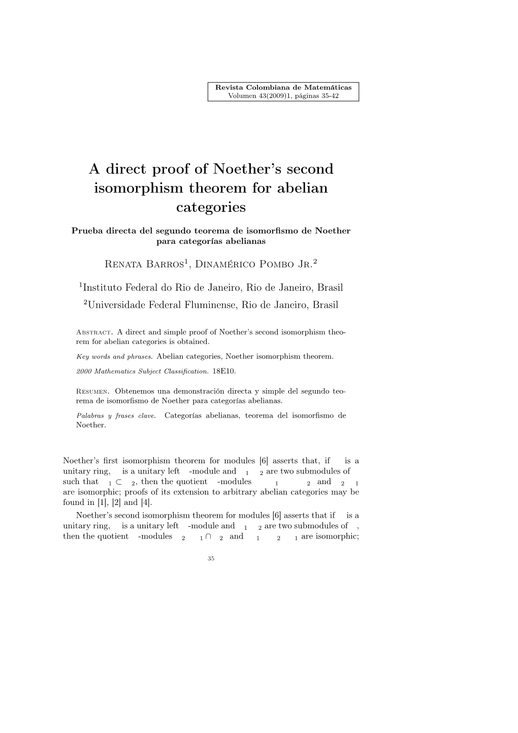 A Direct Proof of Noether's Second Isomorphism Theorem for Abelian