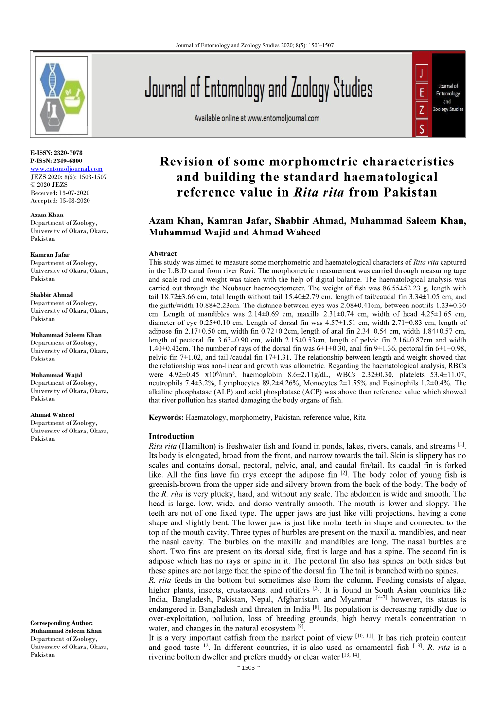 Revision of Some Morphometric Characteristics and Building The