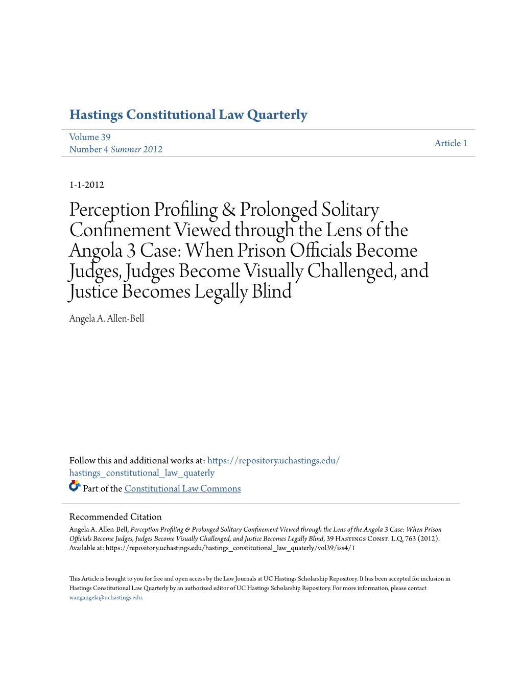 Perception Profiling & Prolonged Solitary Confinement Viewed