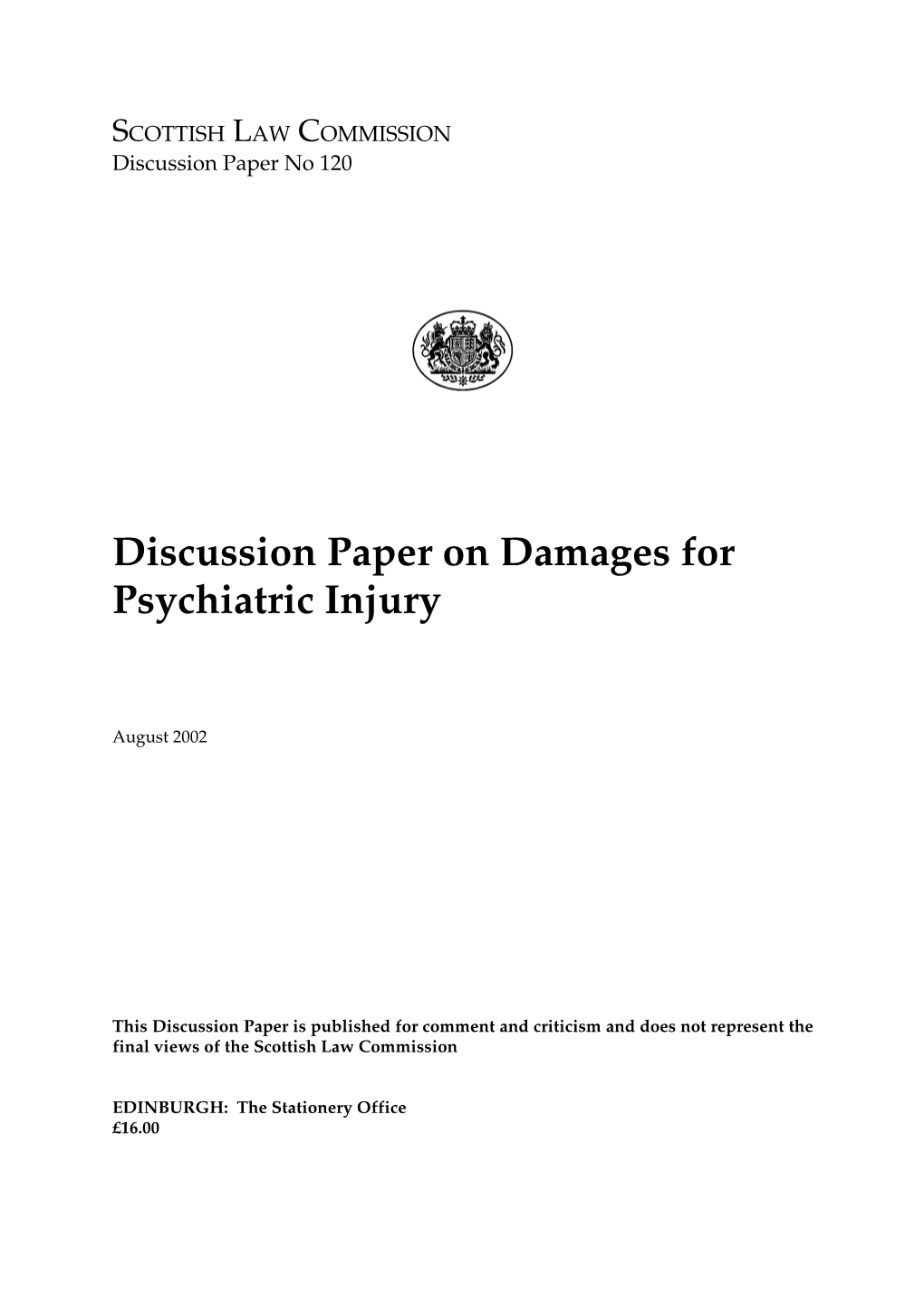 Damages for Psychiatric Injury Discussion Paper