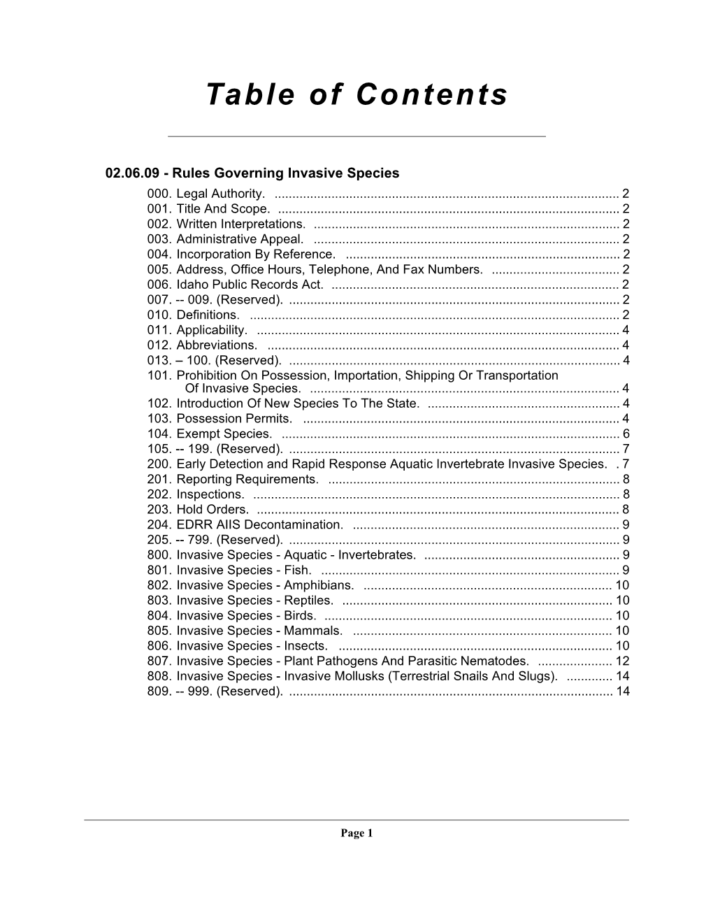 Table of Contents