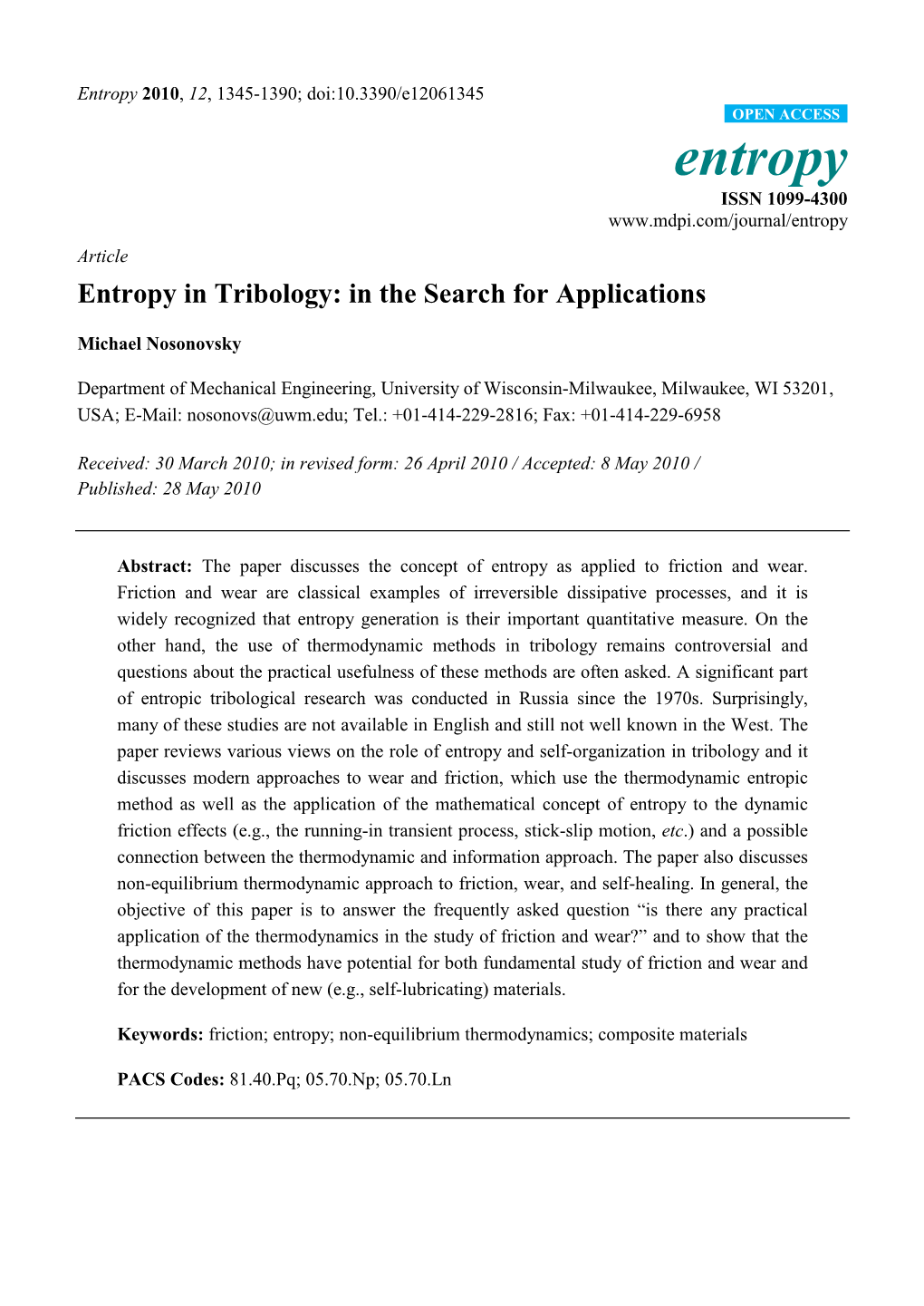 Entropy in Tribology: in the Search for Applications