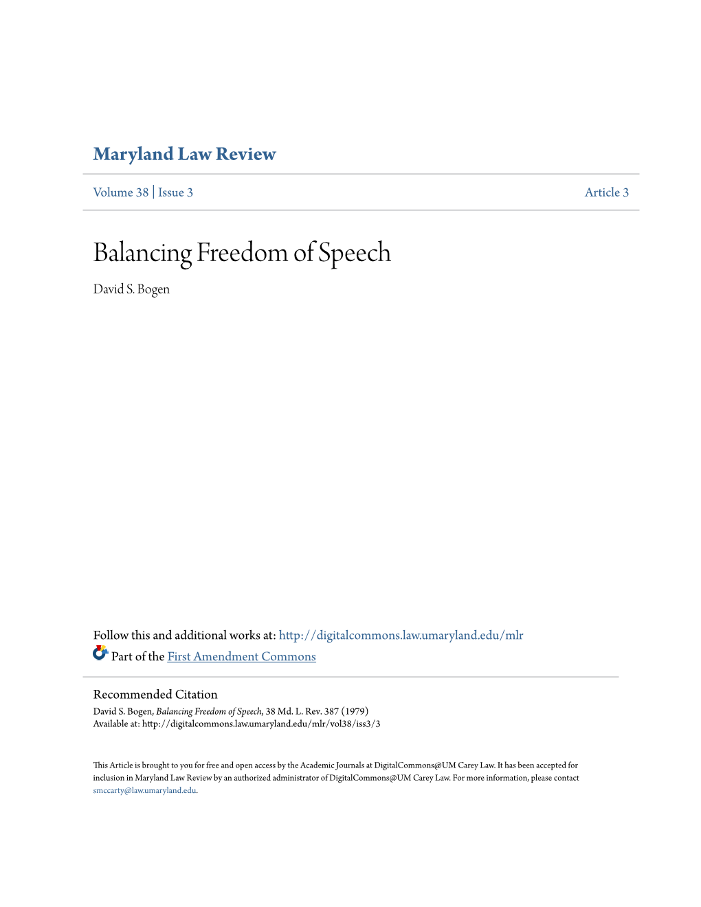 Balancing Freedom of Speech David S