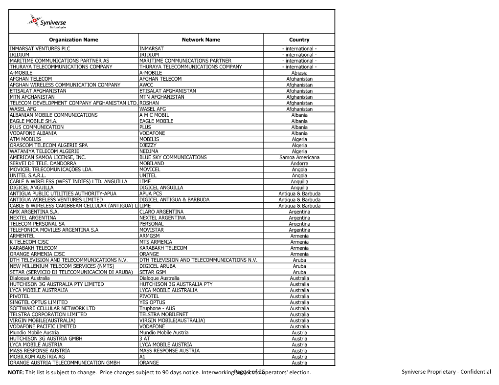 2016-02 Syniverse Reach List for CALA Customers