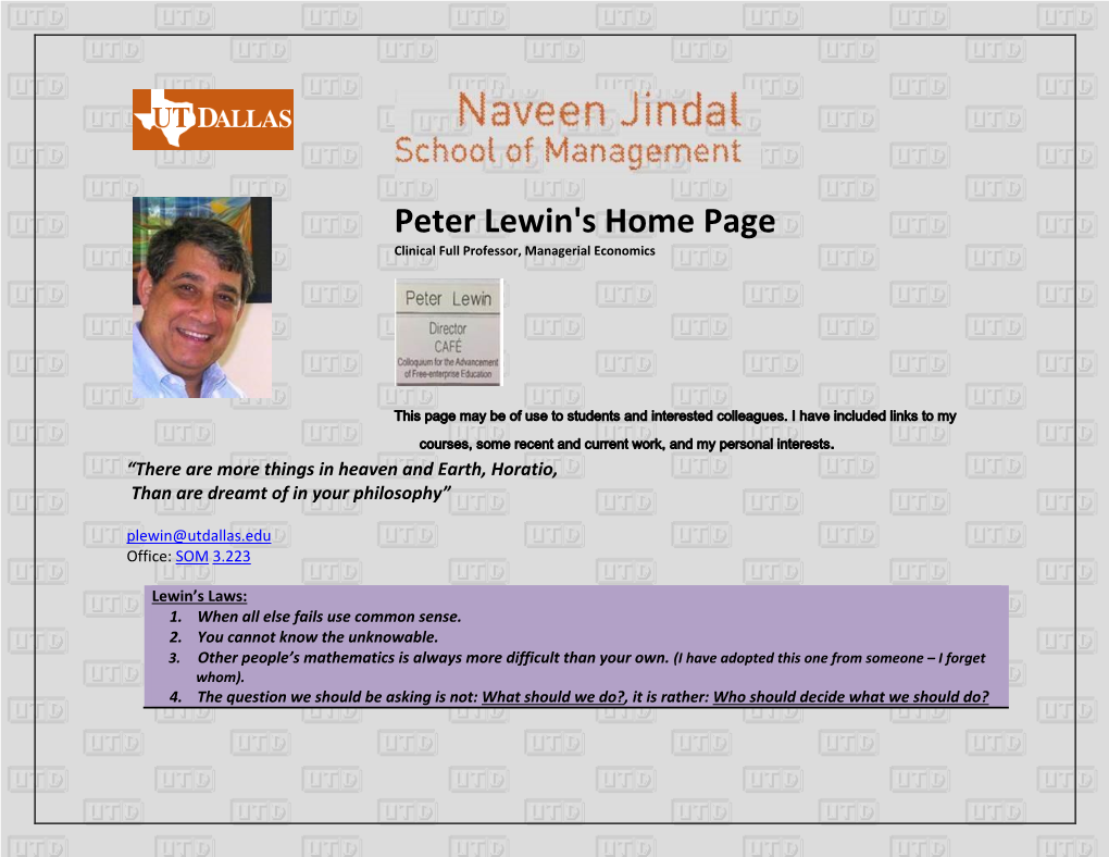 Peter Lewin's Home Page Clinical Full Professor, Managerial Economics