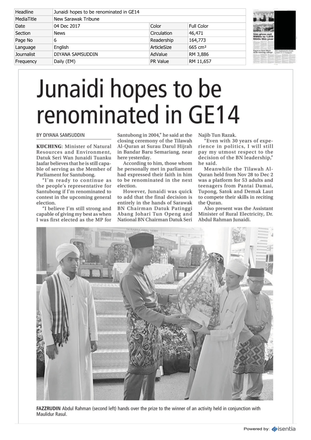 Junaidi Hopes to Be Renominated in Ge14