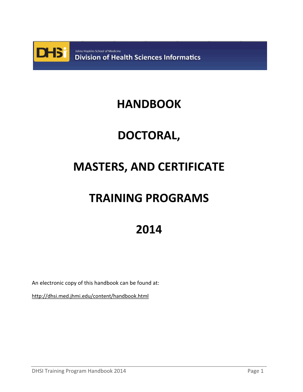 Handbook Doctoral, Masters, and Certificate Training Programs