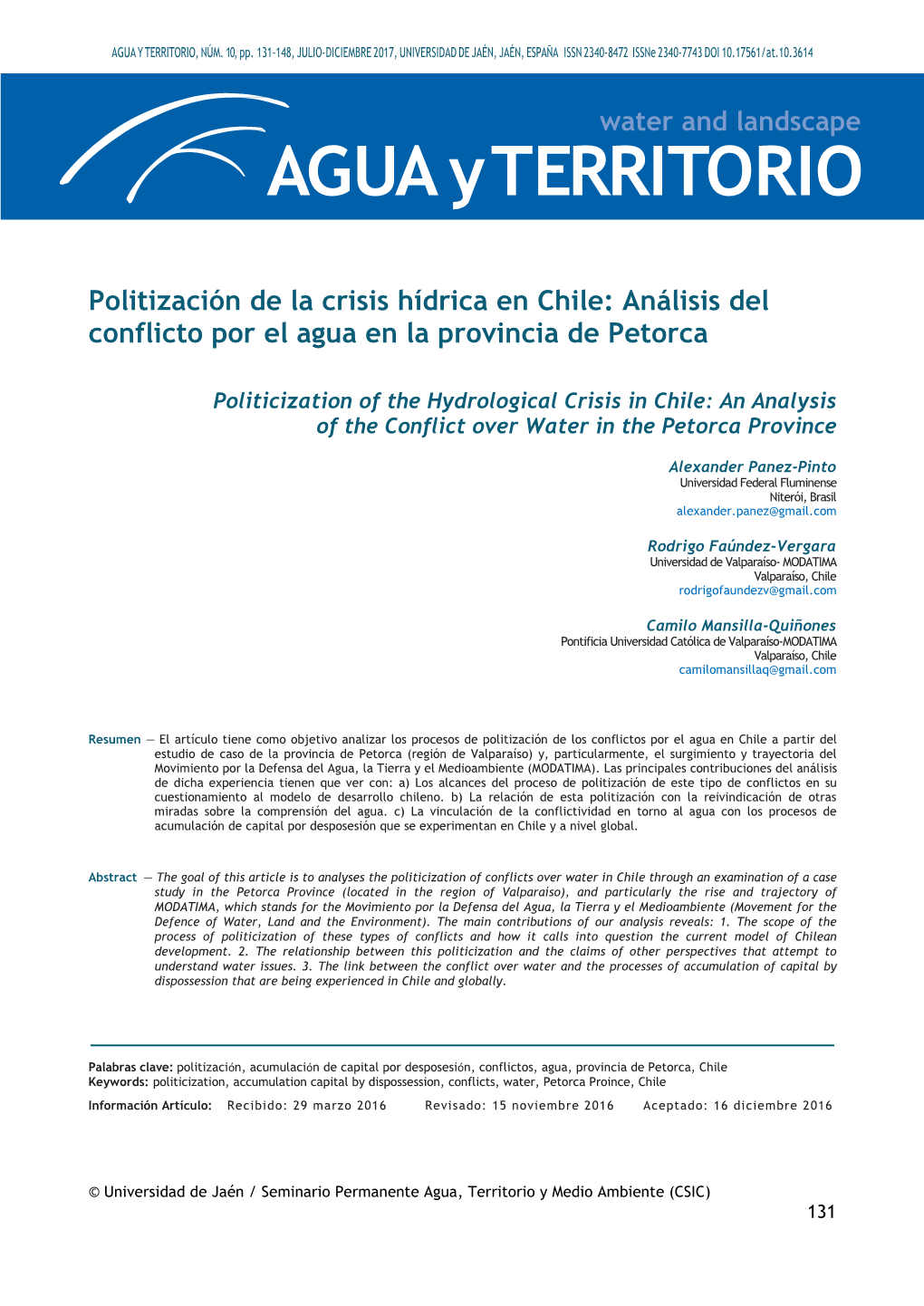 Politización De La Crisis Hídrica En Chile: Análisis Del Conflicto Por El Agua En La Provincia De Petorca