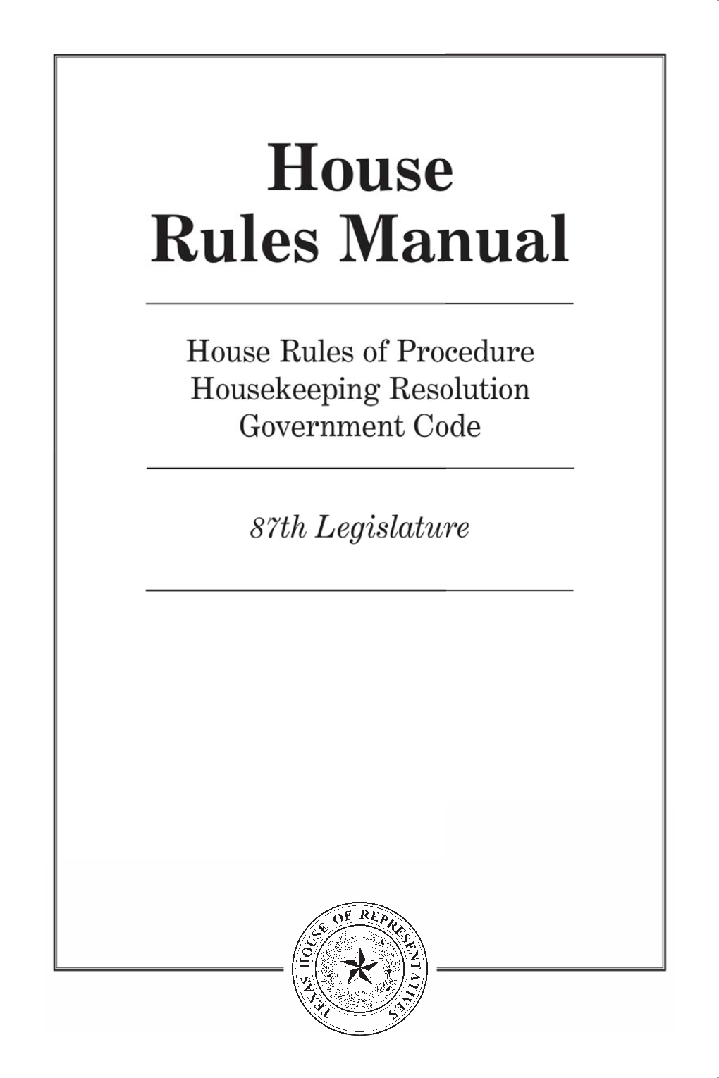 Texas House Rules 87Th Legislature 2021