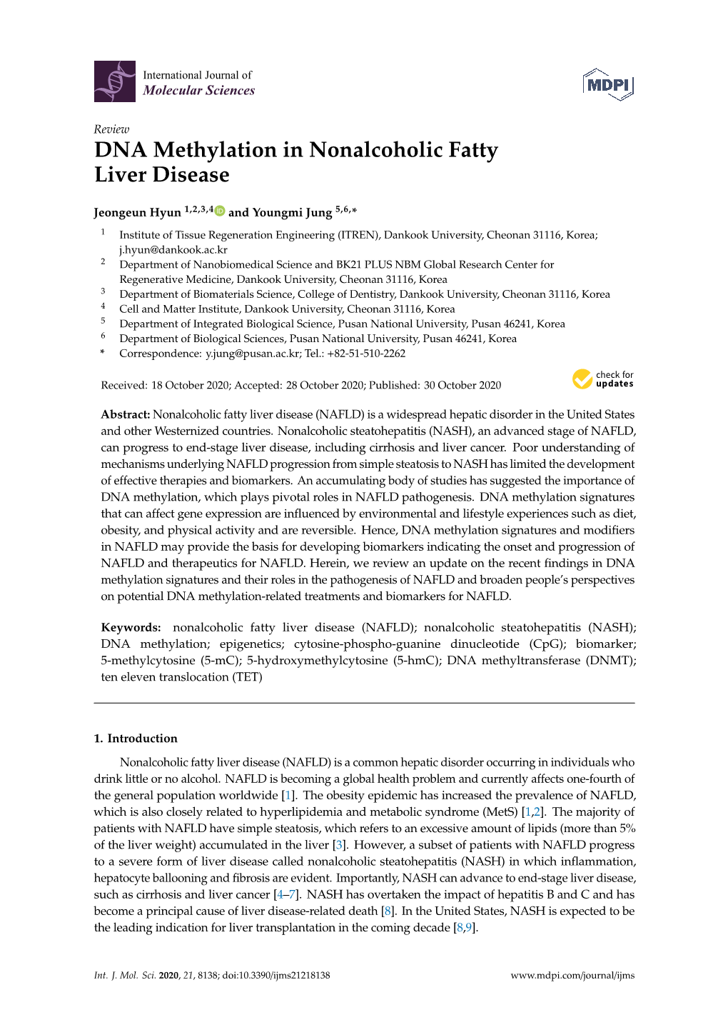 DNA Methylation in Nonalcoholic Fatty Liver Disease