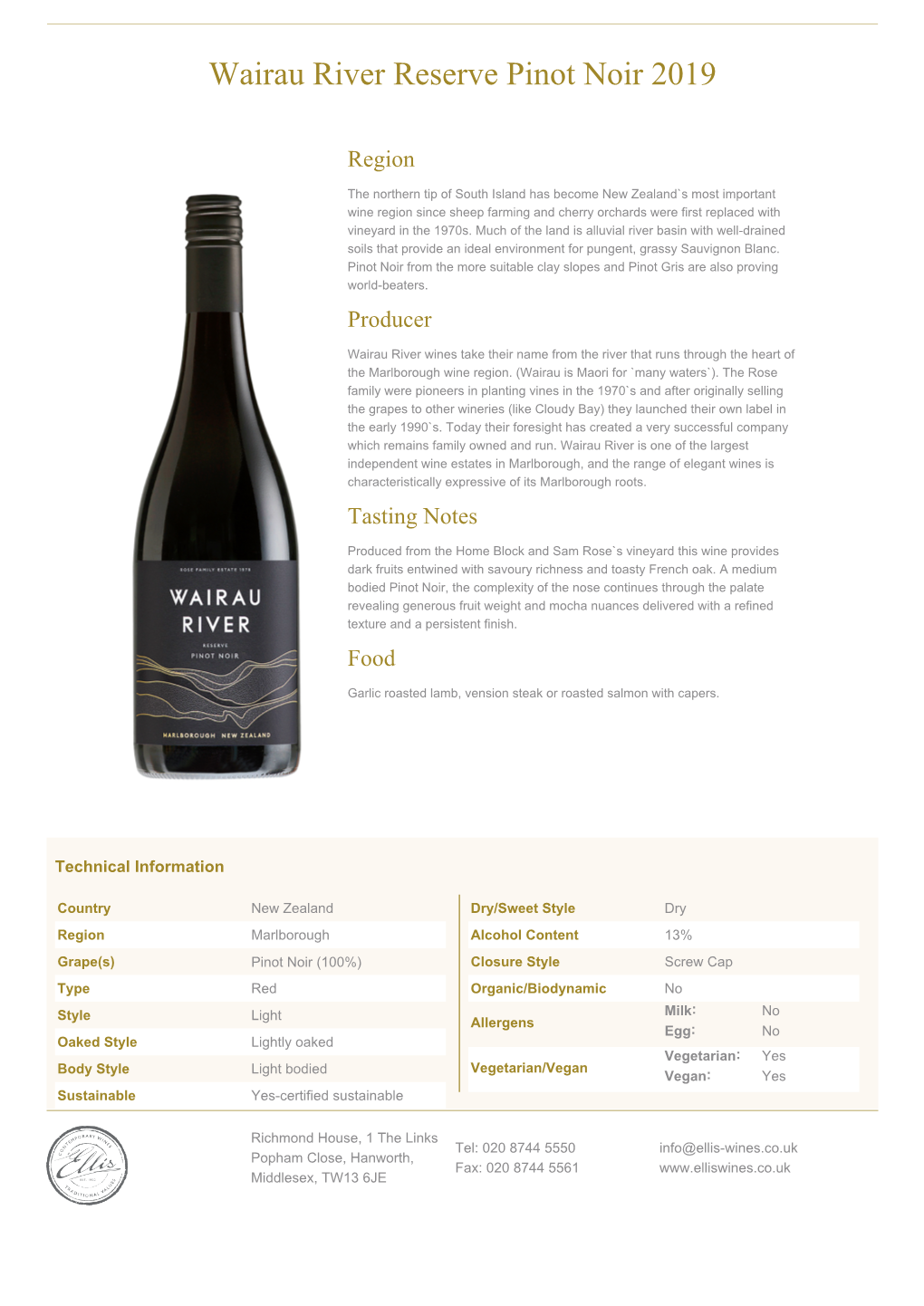 Pinot Noir Black Label Wairau River Reserve 2019