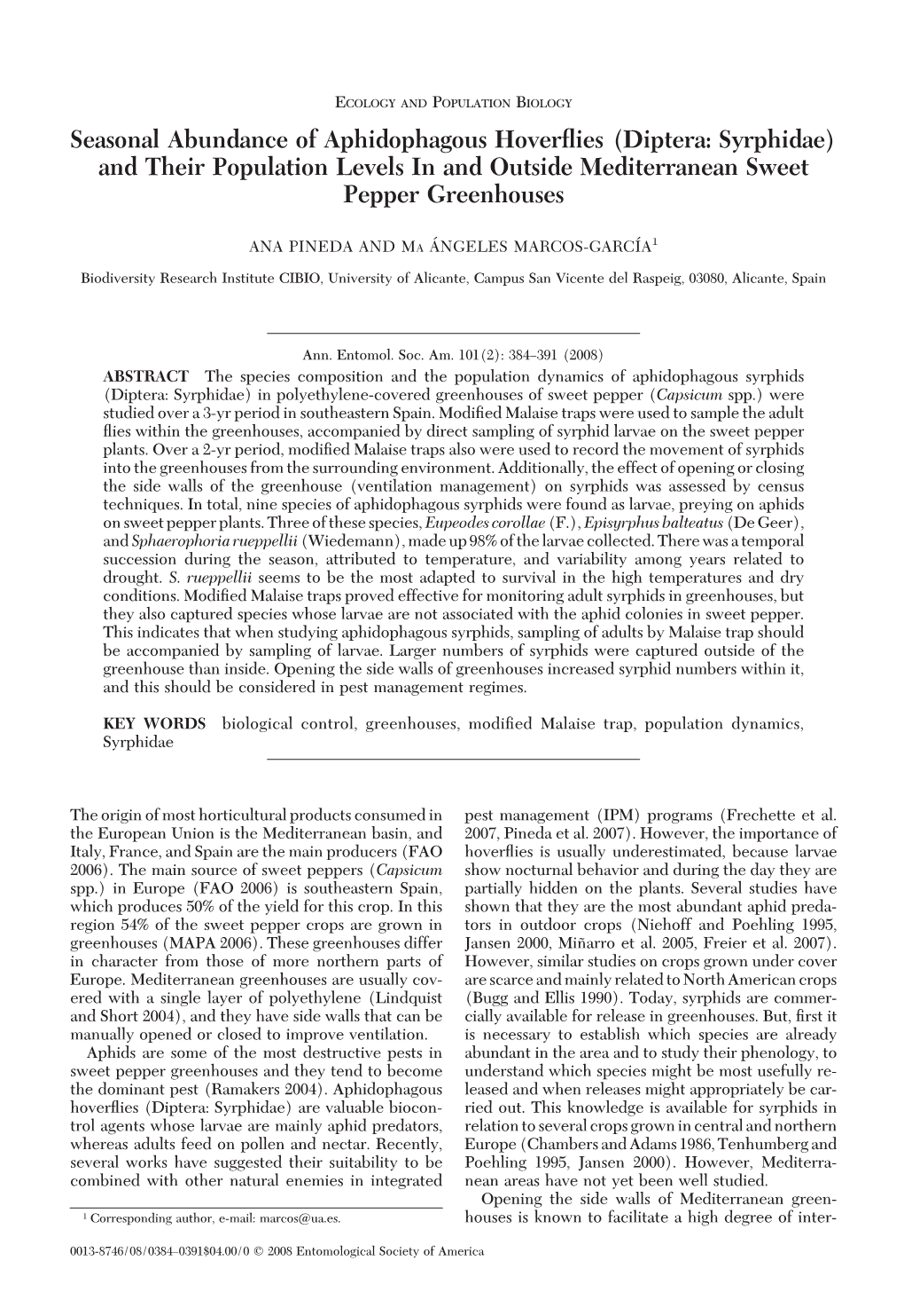 Seasonal Abundance of Aphidophagous Hoverflies