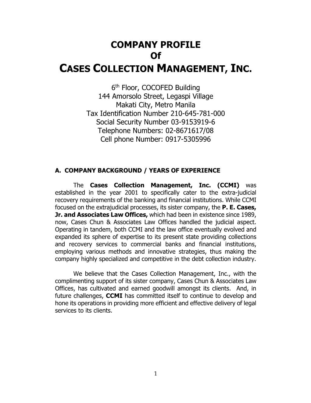 Cases Collection Management, Inc