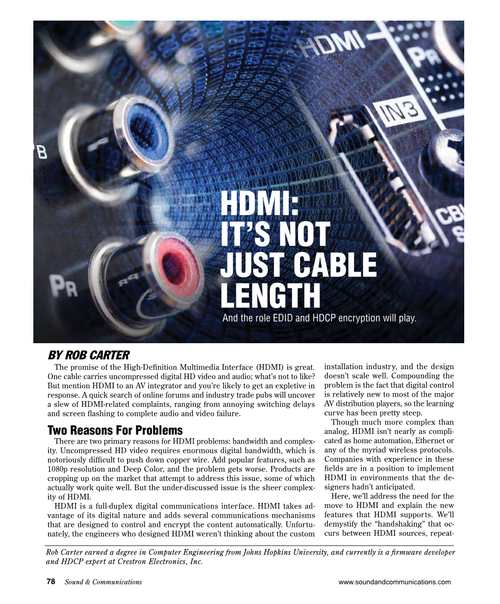 HDMI: It’S Not Just Cable Length and the Role EDID and HDCP Encryption Will Play