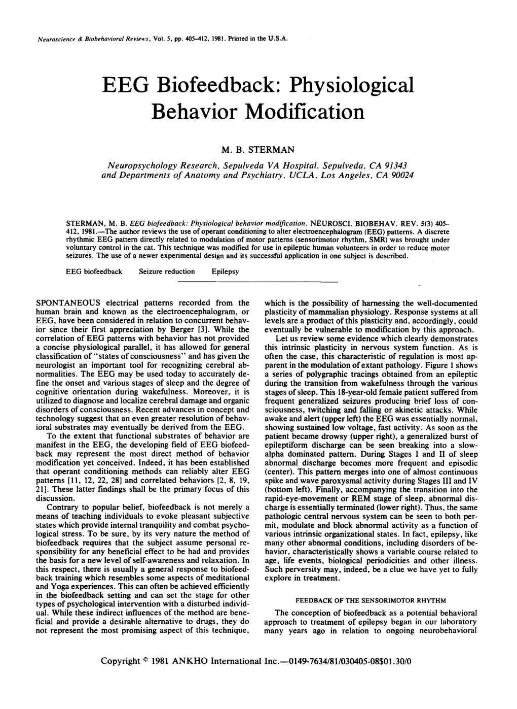 EEG Biofeedback: Physiological Behavior Modification