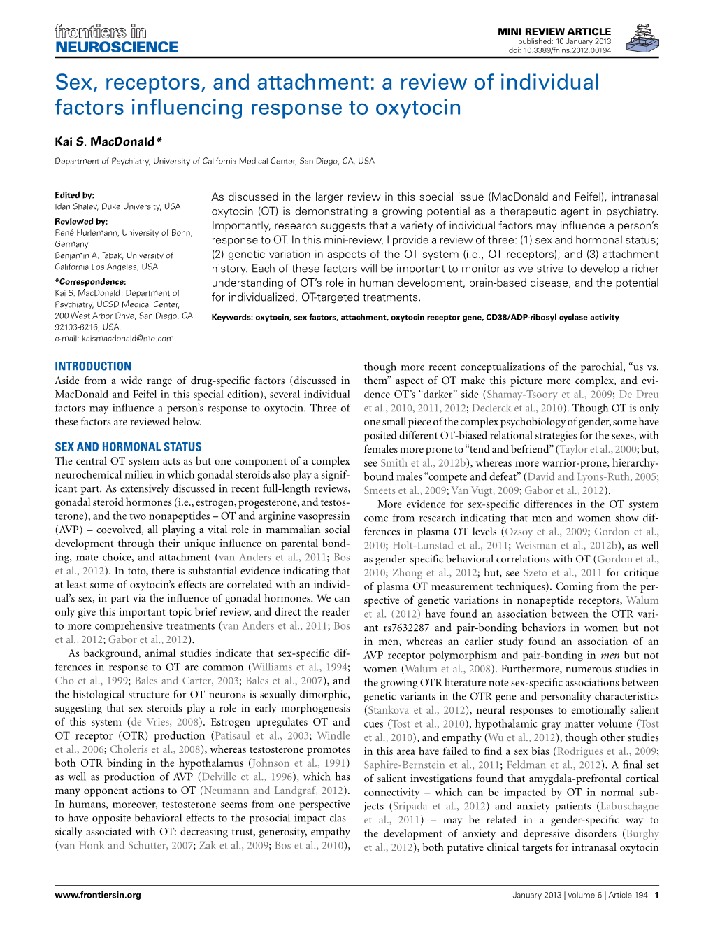 A Review of Individual Factors Influencing Response to Oxytocin