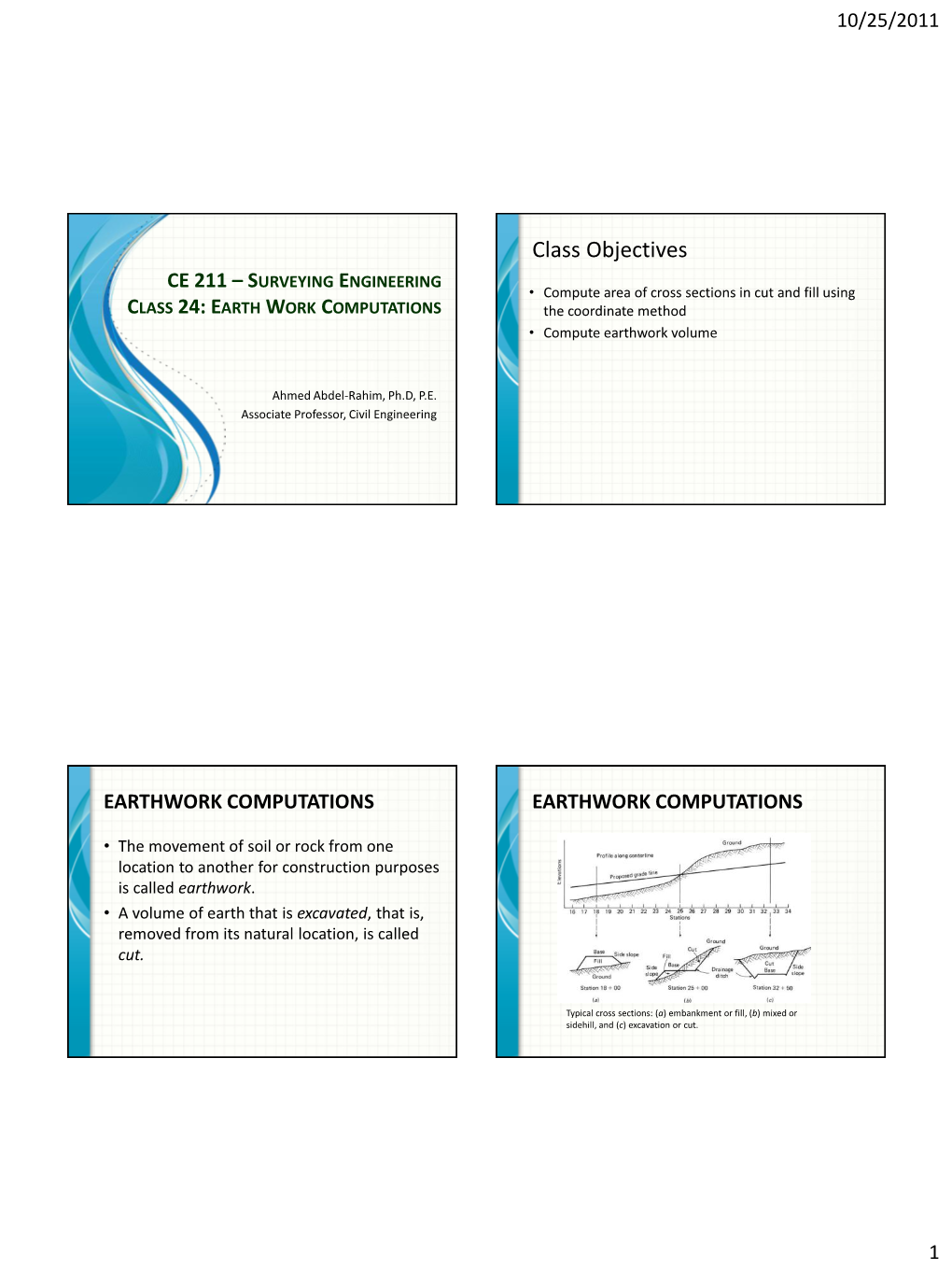 Earthwork Computations Earthwork Computations