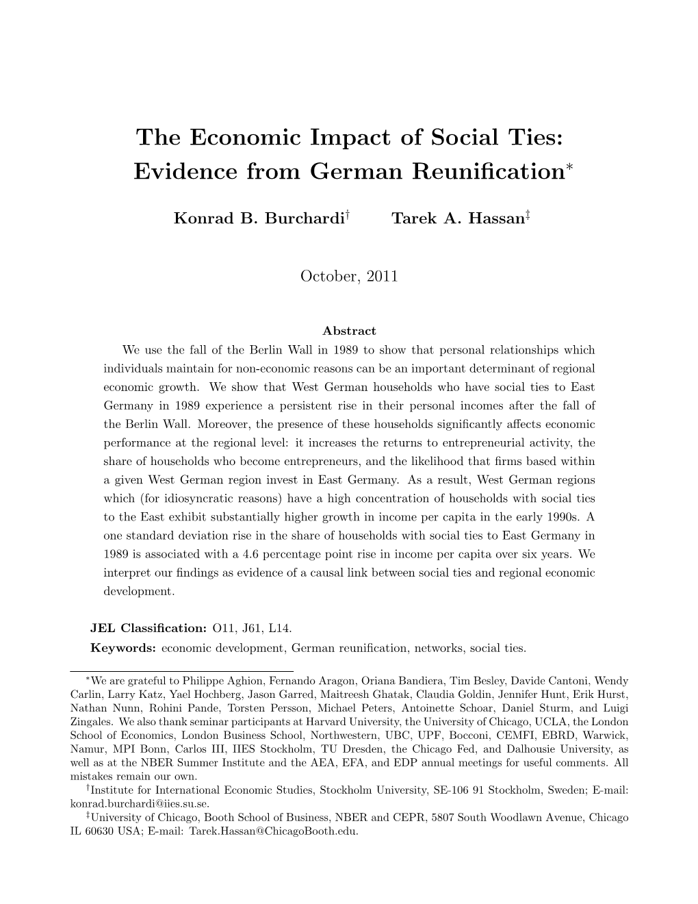 The Economic Impact of Social Ties: Evidence from German Reunification