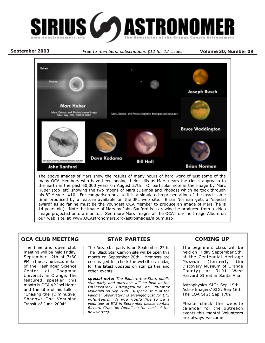 Sirius Astronomer Newsletter