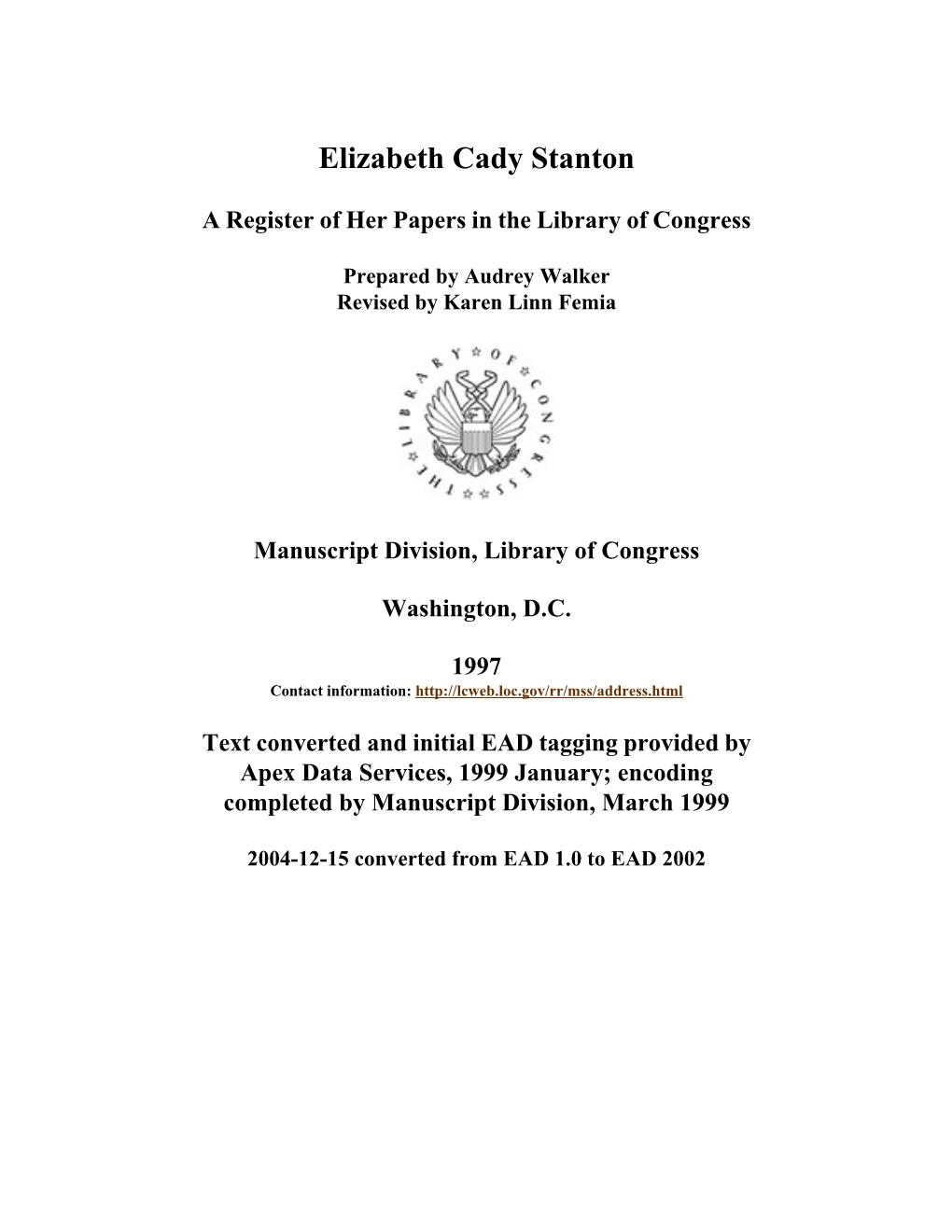 Papers of Elizabeth Cady Stanton