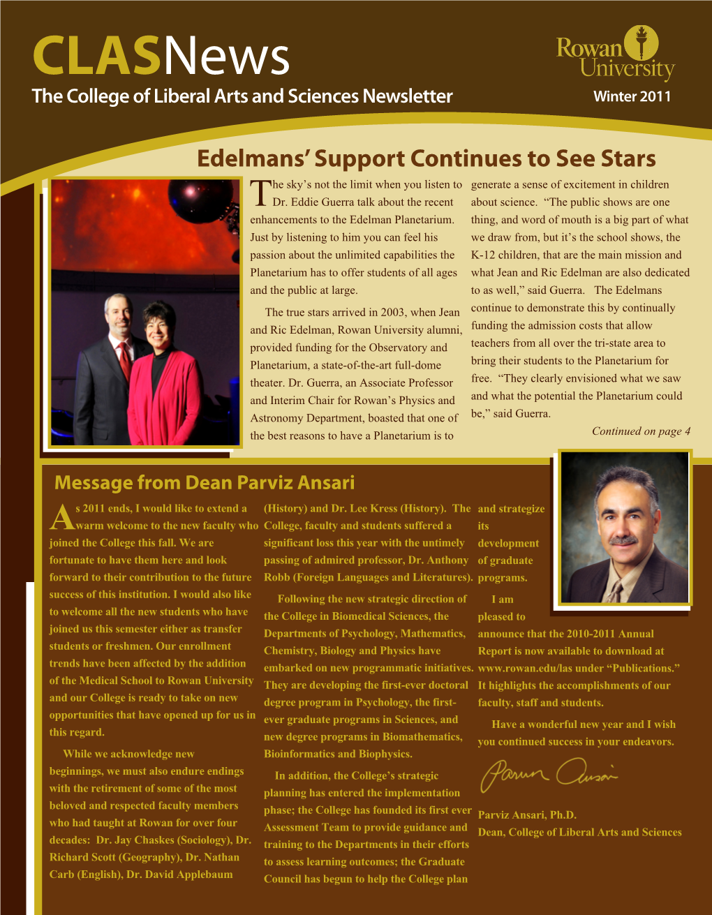 Clasnews the College of Liberal Arts and Sciences Newsletter Winter 2011