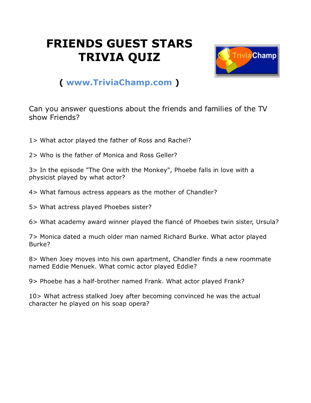 Friends Guest Stars Trivia Quiz