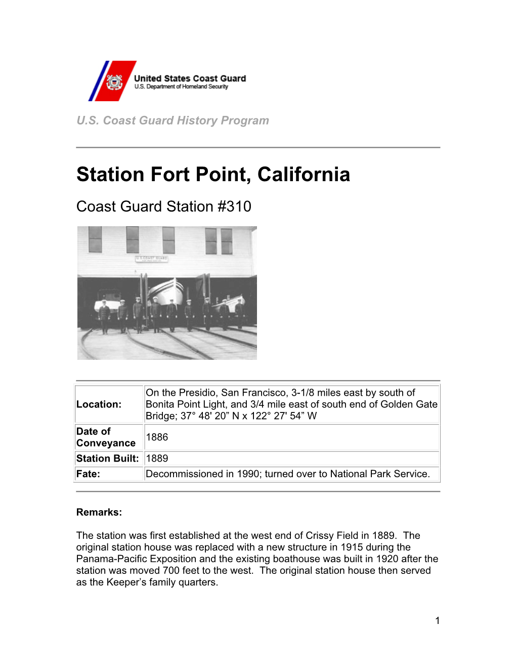 Station Fort Point, California Coast Guard Station #310