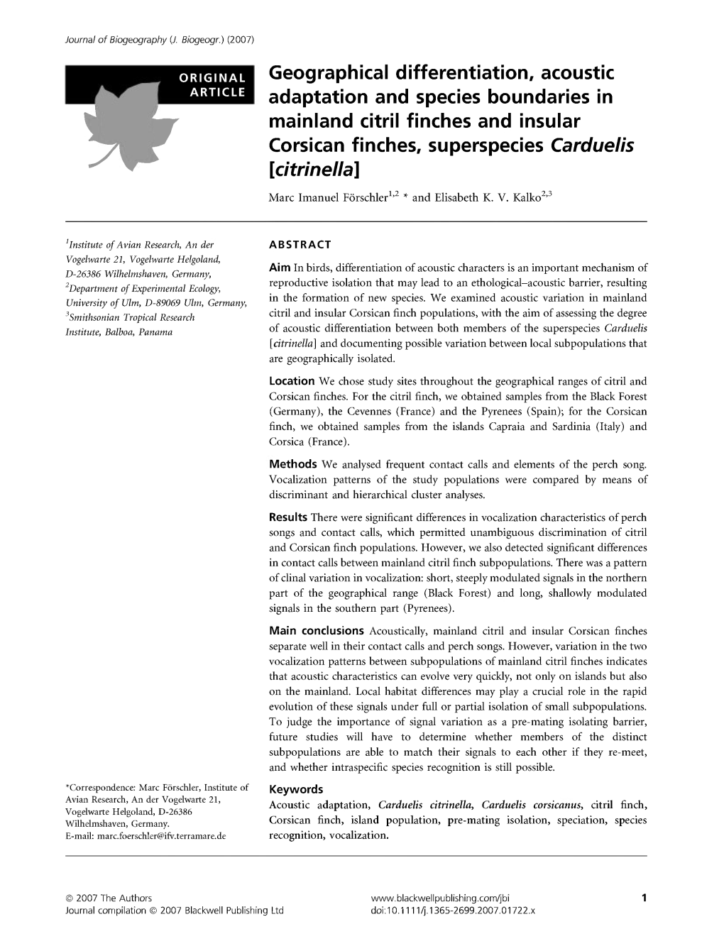 Geographical Differentiation, Acoustic Adaptation and Species Boundaries