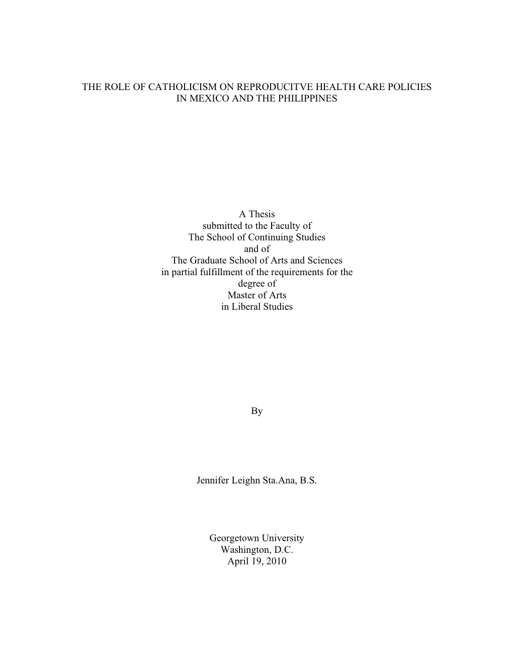 The Role of Catholicism on Reproducitve Health Care Policies in Mexico and the Philippines