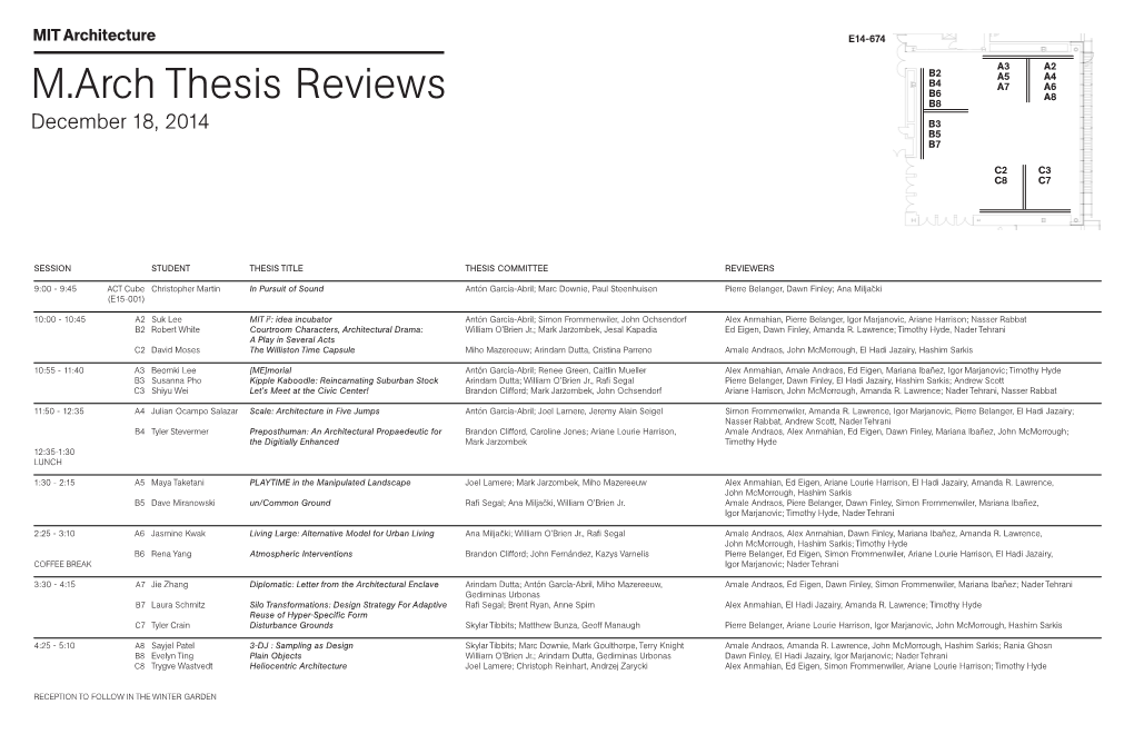 M.Arch Thesis Reviews B6 A8 B8 December 18, 2014 B3 B5 B7